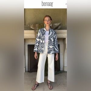 Benaaar LA Quilted Button Jacket Blazer in Blue & White New With Tags Size Small